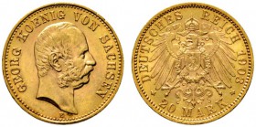 Deutsche Münzen und Medaillen ab 1871 
 Reichsgoldmünzen 
 Sachsen. Georg 1902-1904 
 20 Mark 1903 E. J. 266. vorzüglich