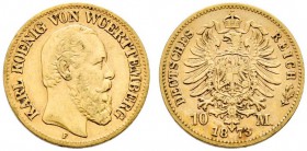 Deutsche Münzen und Medaillen ab 1871 
 Reichsgoldmünzen 
 Württemberg. Karl 1864-1891 
 10 Mark 1873 F. J. 289. sehr schön