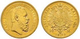 Deutsche Münzen und Medaillen ab 1871 
 Reichsgoldmünzen 
 Württemberg. Karl 1864-1891 
 20 Mark 1872 F. J. 290. sehr schön-vorzüglich