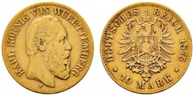 Deutsche Münzen und Medaillen ab 1871 
 Reichsgoldmünzen 
 Württemberg. Karl 1864-1891 
 10 Mark 1875 F. J. 292. sehr schön