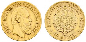 Deutsche Münzen und Medaillen ab 1871 
 Reichsgoldmünzen 
 Württemberg. Karl 1864-1891 
 10 Mark 1876 F. J. 292. sehr schön