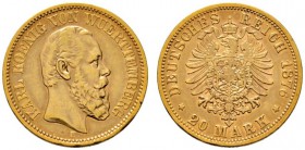 Deutsche Münzen und Medaillen ab 1871 
 Reichsgoldmünzen 
 Württemberg. Karl 1864-1891 
 20 Mark 1876 F. J. 293. sehr schön-vorzüglich