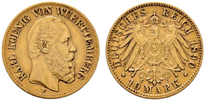 Deutsche Münzen und Medaillen ab 1871 
 Reichsgoldmünzen 
 Württemberg. Karl 1...