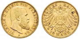 Deutsche Münzen und Medaillen ab 1871 
 Reichsgoldmünzen 
 Württemberg. Wilhelm II. 1891-1918 
 10 Mark 1893 F. J. 295. sehr schön-vorzüglich