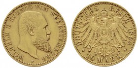 Deutsche Münzen und Medaillen ab 1871 
 Reichsgoldmünzen 
 Württemberg. Wilhelm II. 1891-1918 
 10 Mark 1893 F. J. 295. gutes sehr schön