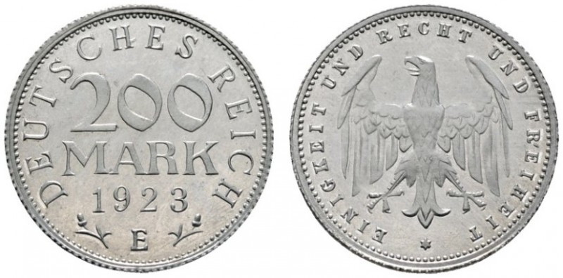 Deutsche Münzen und Medaillen ab 1871 
 Weimarer Republik 
 200 Mark 1923 E. J...