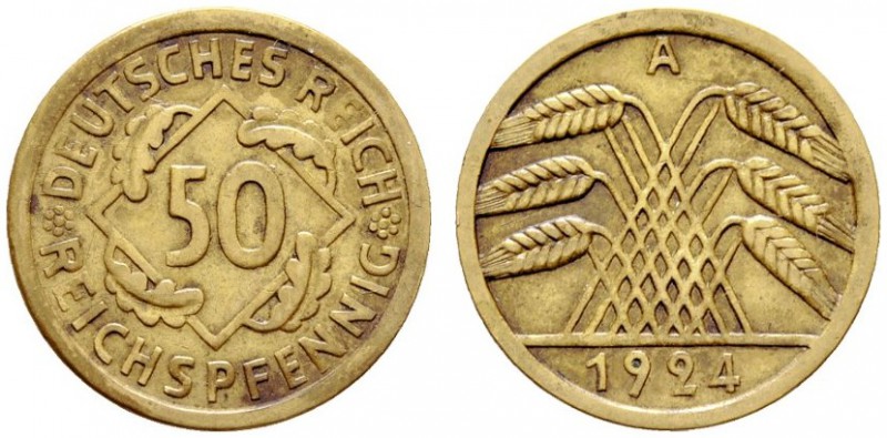 Deutsche Münzen und Medaillen ab 1871 
 Weimarer Republik 
 50 Reichspfennig 1...