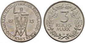 Deutsche Münzen und Medaillen ab 1871 
 Weimarer Republik 
 3 Reichsmark 1925 D. Rheinlande. J. 321. winzige Kratzer, Polierte Platte