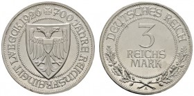 Deutsche Münzen und Medaillen ab 1871 
 Weimarer Republik 
 3 Reichsmark 1926 A. Lübeck. J. 323. Polierte Platte
