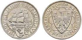 Deutsche Münzen und Medaillen ab 1871 
 Weimarer Republik 
 3 Reichsmark 1927 A. Bremerhaven. J. 325. Polierte Platte-minimal berieben