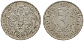 Deutsche Münzen und Medaillen ab 1871 
 Weimarer Republik 
 3 Reichsmark 1927 A. Nordhausen. J. 327. feine Tönung, vorzüglich-prägefrisch
