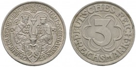 Deutsche Münzen und Medaillen ab 1871 
 Weimarer Republik 
 3 Reichsmark 1927 A. Nordhausen. J. 327. vorzüglich