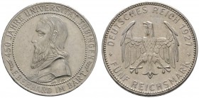 Deutsche Münzen und Medaillen ab 1871 
 Weimarer Republik 
 5 Reichsmark 1927 F. Uni Tübingen. J. 329. winziger Randfehler, vorzüglich-prägefrisch...