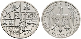 Deutsche Münzen und Medaillen ab 1871 
 Weimarer Republik 
 3 Reichsmark 1927 A. Uni Marburg. J. 330. Polierte Platte