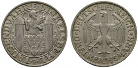 Deutsche Münzen und Medaillen ab 1871 
 Weimarer Republik 
 3 Reichsmark 1928 D. Dinkelsbühl. J. 334. feine Patina, gutes vorzüglich