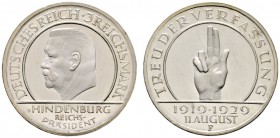 Deutsche Münzen und Medaillen ab 1871 
 Weimarer Republik 
 3 Reichsmark 1929 F. Schwurhand. J. 340. Prachtexemplar, Polierte Platte
