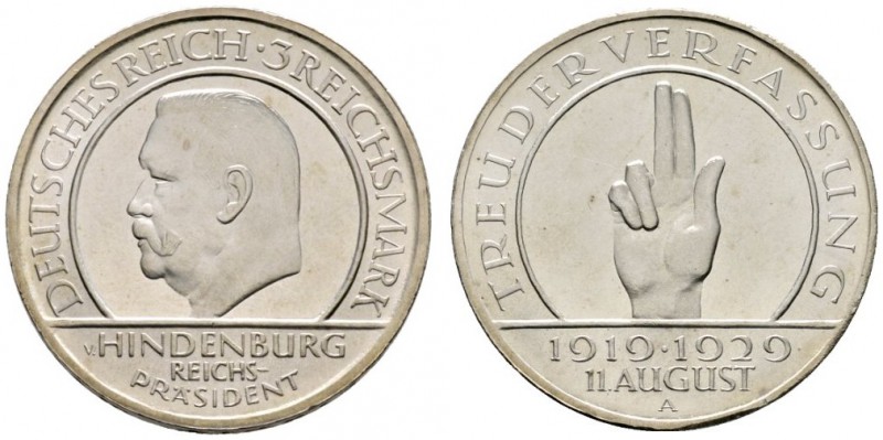 Deutsche Münzen und Medaillen ab 1871 
 Weimarer Republik 
 3 Reichsmark 1929 ...