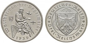 Deutsche Münzen und Medaillen ab 1871 
 Weimarer Republik 
 3 Reichsmark 1930 F. Vogelweide. J. 344. Prachtexemplar, Polierte Platte