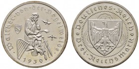 Deutsche Münzen und Medaillen ab 1871 
 Weimarer Republik 
 3 Reichsmark 1930 F. Vogelweide. J. 344. Polierte Platte