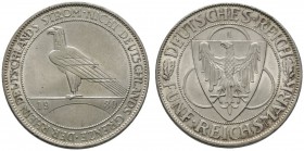 Deutsche Münzen und Medaillen ab 1871 
 Weimarer Republik 
 5 Reichsmark 1930 A. Rheinlandräumung. J. 346. leichte Tönung, vorzüglich-prägefrisch...