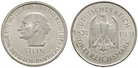 Deutsche Münzen und Medaillen ab 1871 
 Weimarer Republik 
 3 Reichsmark 1931 A. Stein. J. 348. vorzüglich-prägefrisch