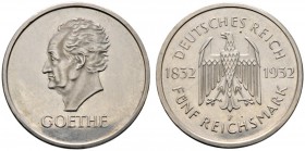 Deutsche Münzen und Medaillen ab 1871 
 Weimarer Republik 
 5 Reichsmark 1932 F. Goethe. J. 351. Polierte Platte-minimal berieben