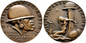 Deutsche Münzen und Medaillen ab 1871 
 Weimarer Republik 
 Bronzegußmedaille 1920 von K. Goetz, auf die Wacht am Rhein. Schwarzafrikaner mit franzö...