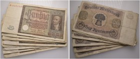 Deutsche Münzen und Medaillen ab 1871 
 Drittes Reich 
 Lot (10 Stücke): Rentenbankscheine zu 50 RENTENMARK. Berlin, 6. Juli 1934. Freiherr vom und ...