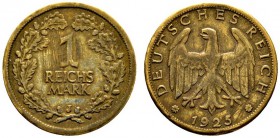 Deutsche Münzen und Medaillen ab 1871 
 Münzproben des Deutschen Reiches 
 1 Reichsmark-Probe 1925 J. Messing. Mit Randschrift (Arabesken). Schaaf 3...