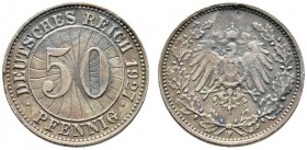 Deutsche Münzen und Medaillen ab 1871 
 Münzproben des Deutschen Reiches 
 50 Pfennig-Probe 1927 F. Kupfer-Nickel. Mit Riffelrand. Aus dem Brandschu...