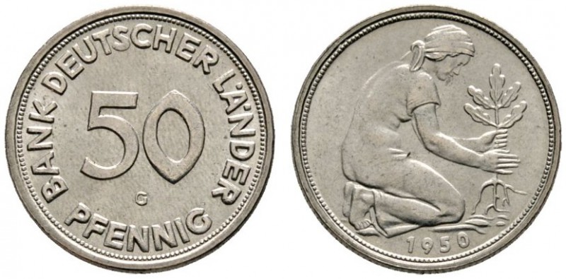 Deutsche Münzen und Medaillen ab 1871 
 Bank Deutscher Länder 
 50 Pfennig 195...