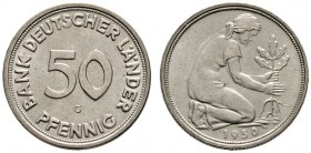 Deutsche Münzen und Medaillen ab 1871 
 Bank Deutscher Länder 
 50 Pfennig 1950 G. J. 379. prägefrisch