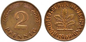 Deutsche Münzen und Medaillen ab 1871 
 Bundesrepublik Deutschland 
 2 Pfennig 1969 J. Nicht magnetisch. Ein zweites Exemplar. J. 381. Auflage: ca. ...