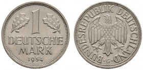 Deutsche Münzen und Medaillen ab 1871 
 Bundesrepublik Deutschland 
 1 Deutsche Mark 1954 G. J. 385. selten in dieser Erhaltung, winzige Randfehler,...