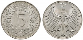 Deutsche Münzen und Medaillen ab 1871 
 Bundesrepublik Deutschland 
 5 Deutsche Mark 1958 F. Kursmünze. J. 387. selten in dieser Erhaltung, prägefri...