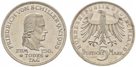 Deutsche Münzen und Medaillen ab 1871 
 Bundesrepublik Deutschland 
 5 Deutsche Mark 1955 F. Friedrich von Schiller. J. 389. gutes vorzüglich