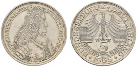 Deutsche Münzen und Medaillen ab 1871 
 Bundesrepublik Deutschland 
 5 Deutsche Mark 1955 G. Markgraf von Baden. J. 390. vorzüglich