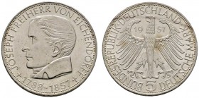 Deutsche Münzen und Medaillen ab 1871 
 Bundesrepublik Deutschland 
 5 Deutsche Mark 1957 J. Freiherr von Eichendorff. J. 391. vorzüglich