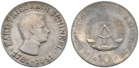 Deutsche Münzen und Medaillen ab 1871 
 Deutsche Demokratische Republik 
 10 Mark 1966. Schinkel. J. 1517. feine Patina, Stempelglanz