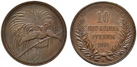 Deutsche Münzen und Medaillen ab 1871 
 Nebengebiete / Deutsch-Neuguinea 
 10 Neu-Guinea-Pfennig 1894 A. J. 703. vorzüglich
