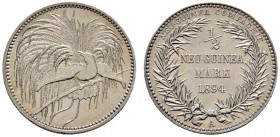 Deutsche Münzen und Medaillen ab 1871 
 Nebengebiete / Deutsch-Neuguinea 
 1/2 Neu-Guinea Mark 1894 A. J. 704. minimale Kratzer auf dem Avers, vorzü...