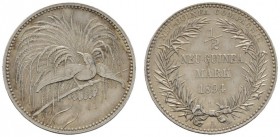 Deutsche Münzen und Medaillen ab 1871 
 Nebengebiete / Deutsch-Neuguinea 
 1/2 Neu-Guinea Mark 1894 A. J. 704. minimaler Randfehler, fast vorzüglich...