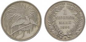 Deutsche Münzen und Medaillen ab 1871 
 Nebengebiete / Deutsch-Neuguinea 
 1 Neu-Guinea Mark 1894 A. J. 705. vorzüglich-Stempelglanz