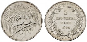 Deutsche Münzen und Medaillen ab 1871 
 Nebengebiete / Deutsch-Neuguinea 
 2 Neuguinea-Mark 1894 A. J. 706. minimale Kratzer, vorzüglich-prägefrisch...