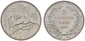 Deutsche Münzen und Medaillen ab 1871 
 Nebengebiete / Deutsch-Neuguinea 
 2 Neuguinea-Mark 1894 A. J. 706. gutes vorzüglich