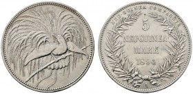 Deutsche Münzen und Medaillen ab 1871 
 Nebengebiete / Deutsch-Neuguinea 
 5 Neuguinea-Mark 1894 A. J. 707. kleine Kratzer, sehr schön-vorzüglich