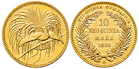Deutsche Münzen und Medaillen ab 1871 
 Nebengebiete / Deutsch-Neuguinea 
 10 Neu-Guinea Mark 1895 A. J. 708. Auflage: 2.000 Exemplare. sehr selten,...