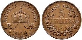 Deutsche Münzen und Medaillen ab 1871 
 Deutsch-Ostafrika 
 Cu-5 Heller 1908 J. J. 717. winzige Kratzer, vorzüglich