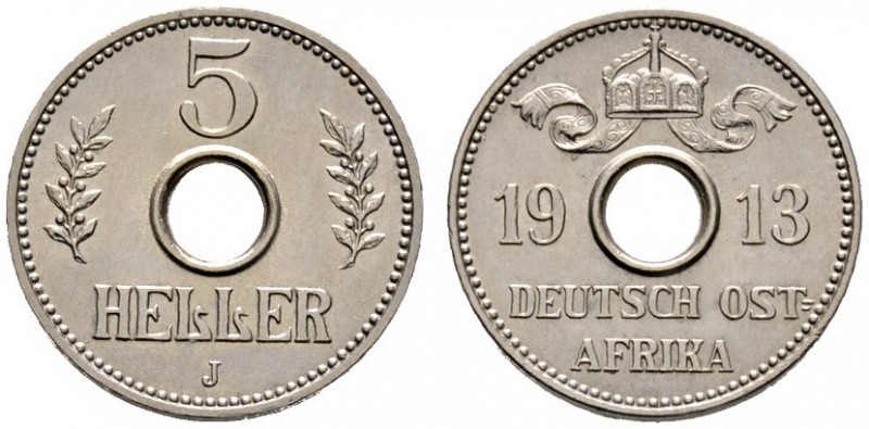Deutsche Münzen und Medaillen ab 1871 
 Deutsch-Ostafrika 
 5 Heller 1913 J. J...