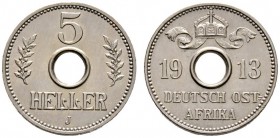 Deutsche Münzen und Medaillen ab 1871 
 Deutsch-Ostafrika 
 5 Heller 1913 J. J. 718. fast Stempelglanz